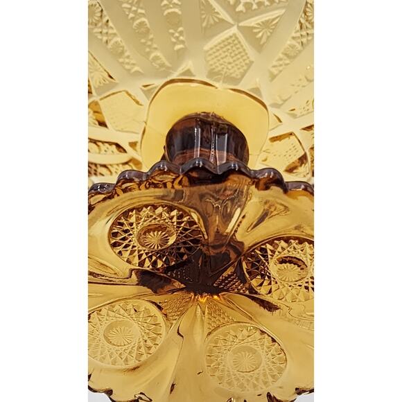 Daisy & Button Crimped Tall Compote Amber Imperial Glass Ohio 7" Tall VTG 1970's - Picture 15 of 16